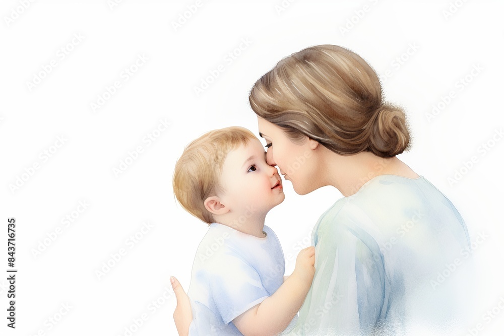 A heartwarming digital painting of a mother and child sharing a tender moment with a white background, capturing the essence of parenthood. A heartwarming digital painting of a mother and child sharing a tender moment with a white background, capturing the essence of parenthood.