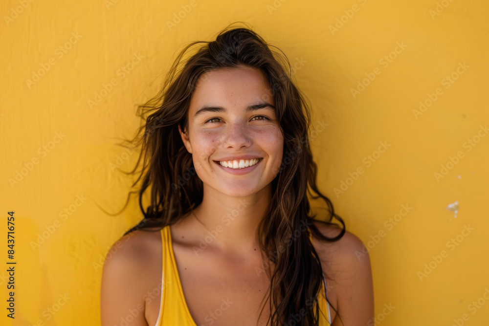 A close up portrait of a young woman with a subtle smile A close up portrait of a young woman with a subtle smile