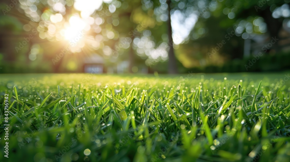 Lush Green Grass with Morning Sunlight featuring fresh, dew-covered blades of grass illuminated by the warm morning sun, capturing the essence of a peaceful backyard. Lush Green Grass with Morning Sunlight featuring fresh, dew-covered blades of grass illuminated by the warm morning sun, capturing the essence of a peaceful backyard.