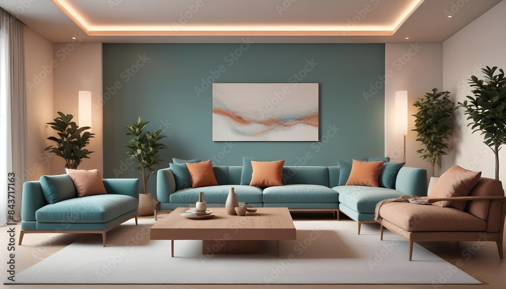 Photo interior modern design room 3D illustration Photo interior modern design room 3D illustration