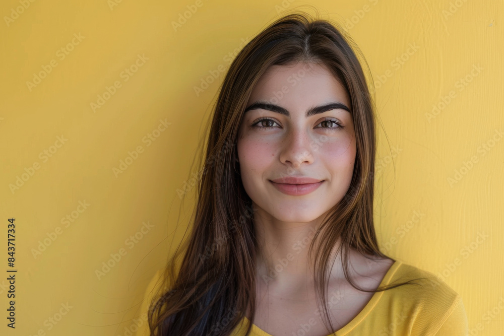 A close up portrait of a young woman with a subtle smile A close up portrait of a young woman with a subtle smile