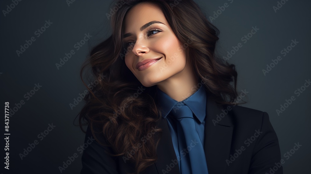 A close-up photo of a confident businesswoman smiling and nodding her head in approval, wearing a stylish suit and power tie. A close-up photo of a confident businesswoman smiling and nodding her head in approval, wearing a stylish suit and power tie.