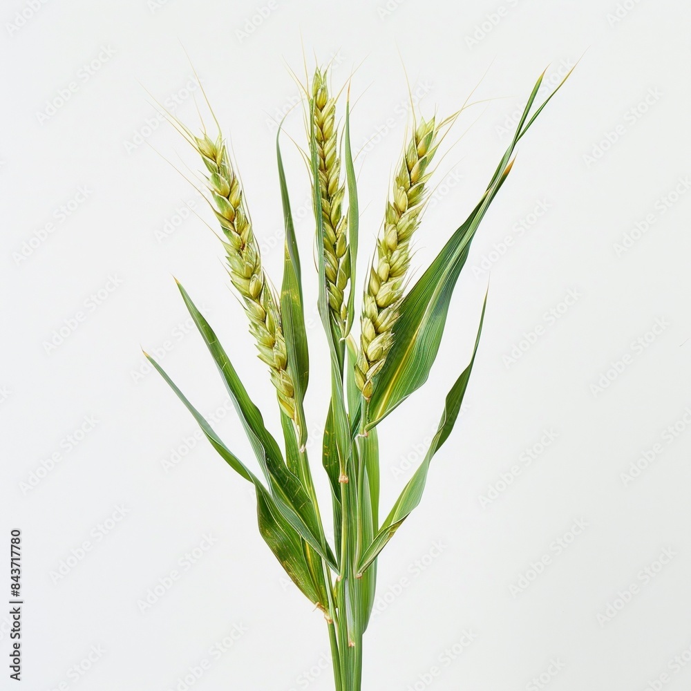 Young green wheat ear plant over plain background Young green wheat ear plant over plain background