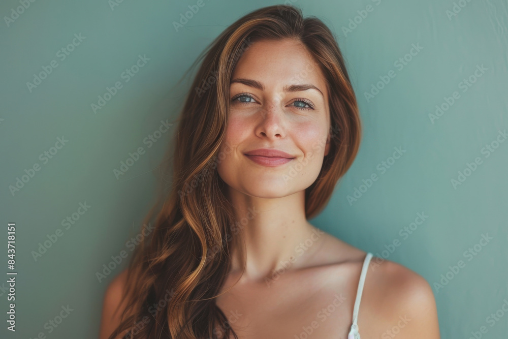 A close up portrait of a young woman with a subtle smile A close up portrait of a young woman with a subtle smile