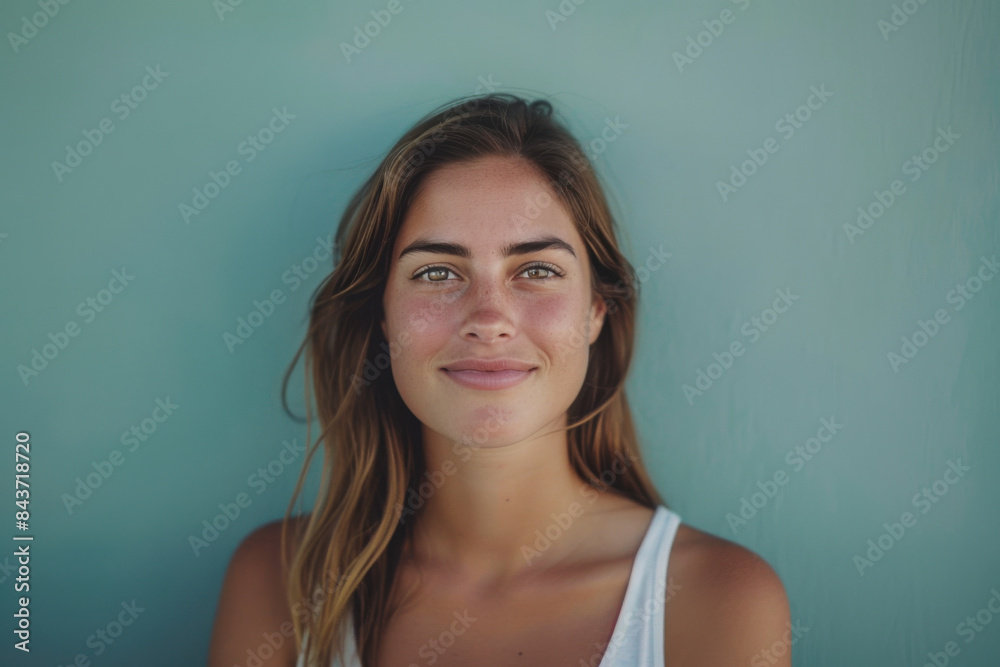 A close up portrait of a young woman with a subtle smile A close up portrait of a young woman with a subtle smile