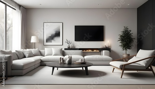 Photo interior modern design room 3D illustration
