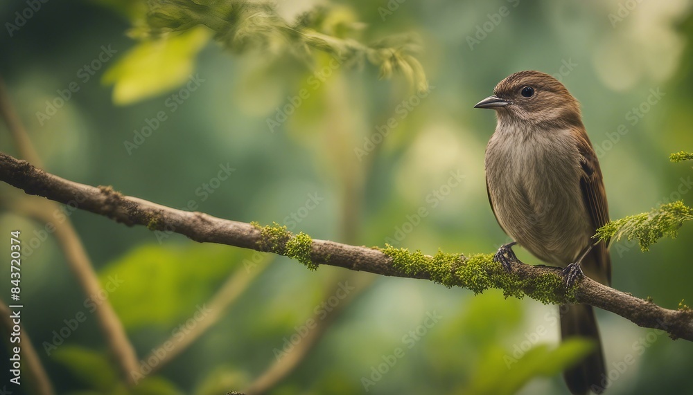 Brown bird sitting on a tree limb surrounded by green leaves. Brown bird sitting on a tree limb surrounded by green leaves.