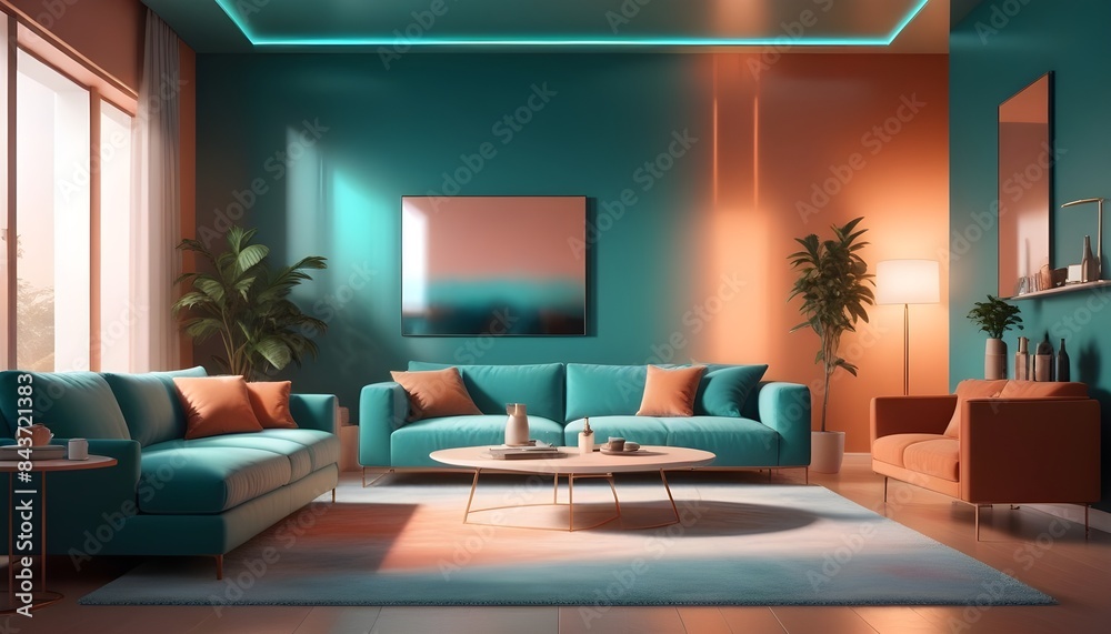 Photo interior modern design room 3D illustration Photo interior modern design room 3D illustration