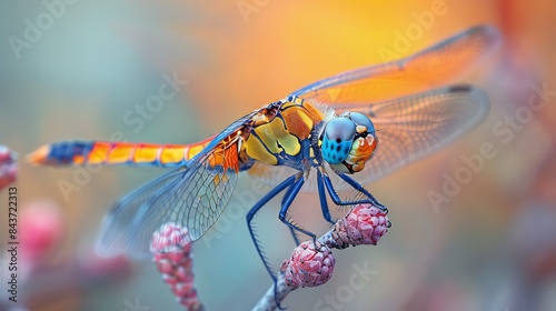  Close-up of a dragonfly on a twig insect, nature, macro, detail, wings, colorful, dragonfly, twig photo