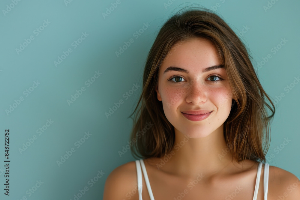 A close up portrait of a young woman with a subtle smile A close up portrait of a young woman with a subtle smile