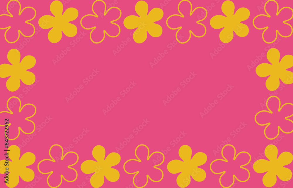 Summer Floral frame. Summer concept design a template for invitations, leaflets and greeting cards. Vector illustration. Trendy border. Pink background, Print Summer Floral frame. Summer concept design a template for invitations, leaflets and greeting cards. Vector illustration. Trendy border. Pink background, Print