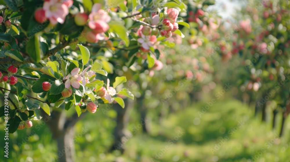 Apple trees in full bloom