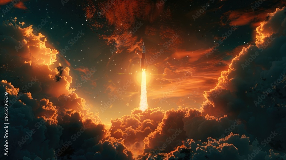 Fototapeta premium Rocket Launch Image Symbolizing Humanity's Quest for Exploration