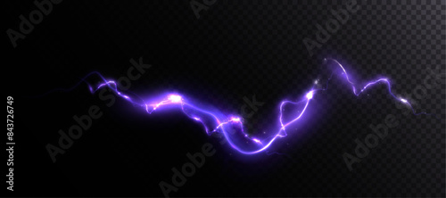 Abstract vector purple lightning on black background. Blitz Lightning Thunder Light Sparks Storm Flash Thunderstorm. Strength Energy charge Thunder. Vector