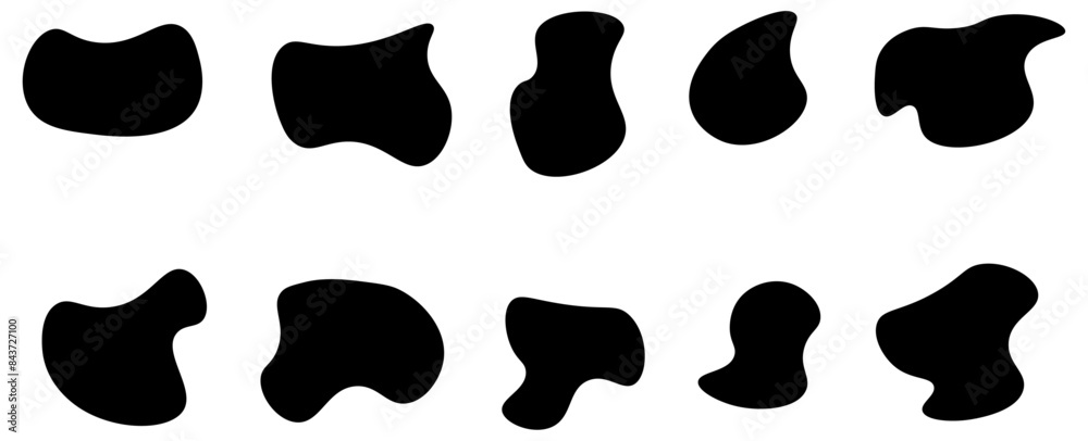 Random abstract liquid organic black irregular blotch shapes flat style design fluid vector illustration set suit for cover, card, flyer, isolated on white background Random abstract liquid organic black irregular blotch shapes flat style design fluid vector illustration set suit for cover, card, flyer, isolated on white background