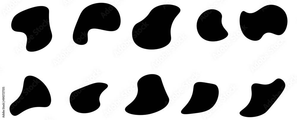 Random abstract liquid organic black irregular blotch shapes flat style design fluid vector illustration set suit for cover, card, flyer, isolated on white background Random abstract liquid organic black irregular blotch shapes flat style design fluid vector illustration set suit for cover, card, flyer, isolated on white background