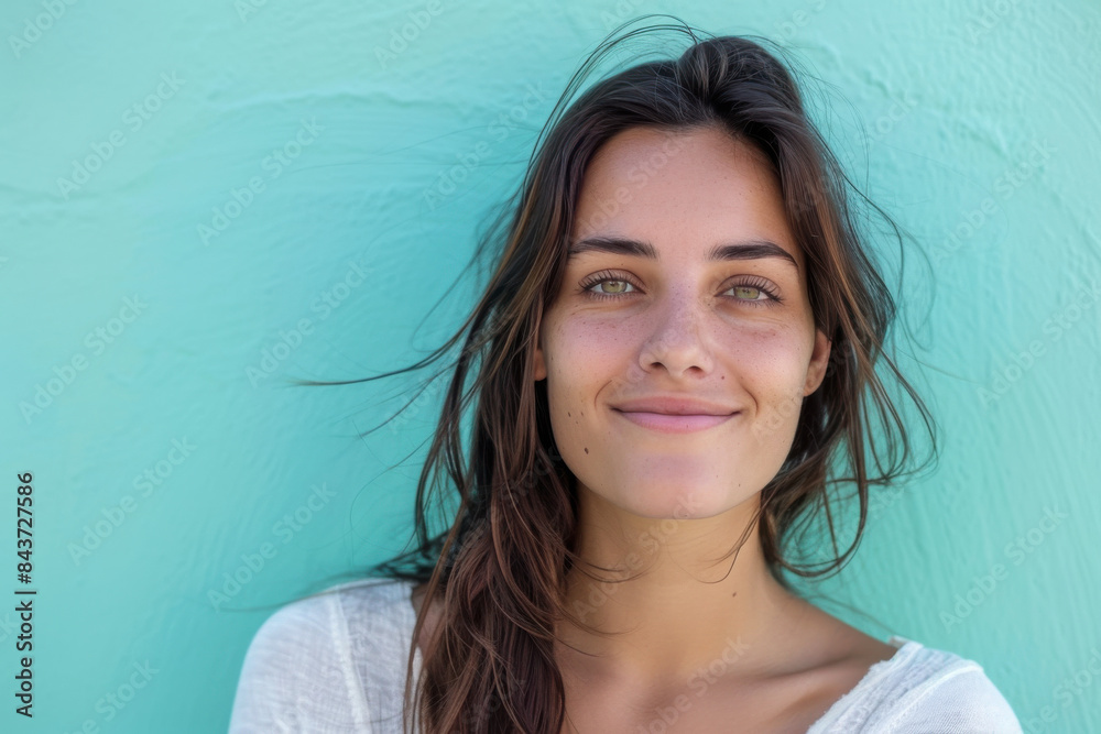 A close up portrait of a young woman with a subtle smile A close up portrait of a young woman with a subtle smile
