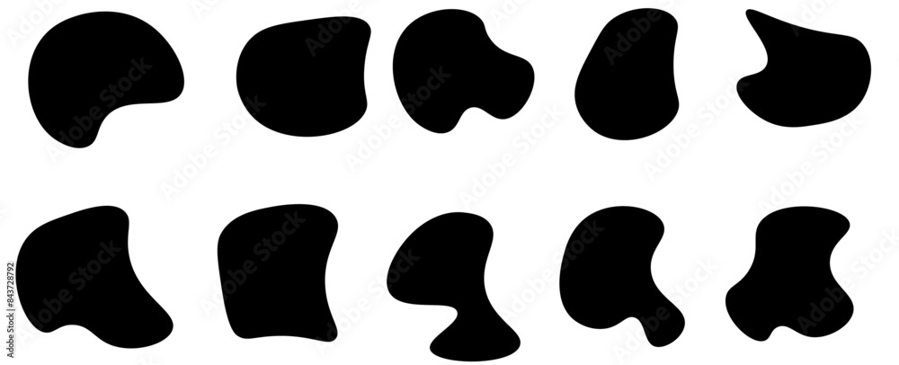 Random abstract liquid organic black irregular blotch shapes flat style design fluid. set banner, cover, poster, presentation design, isolated on white background. vector illustration Random abstract liquid organic black irregular blotch shapes flat style design fluid. set banner, cover, poster, presentation design, isolated on white background. vector illustration