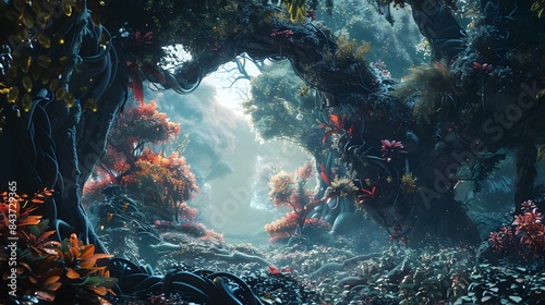Enchanted Ethereal Forest Dreamscape with Vibrant Mystical Foliage