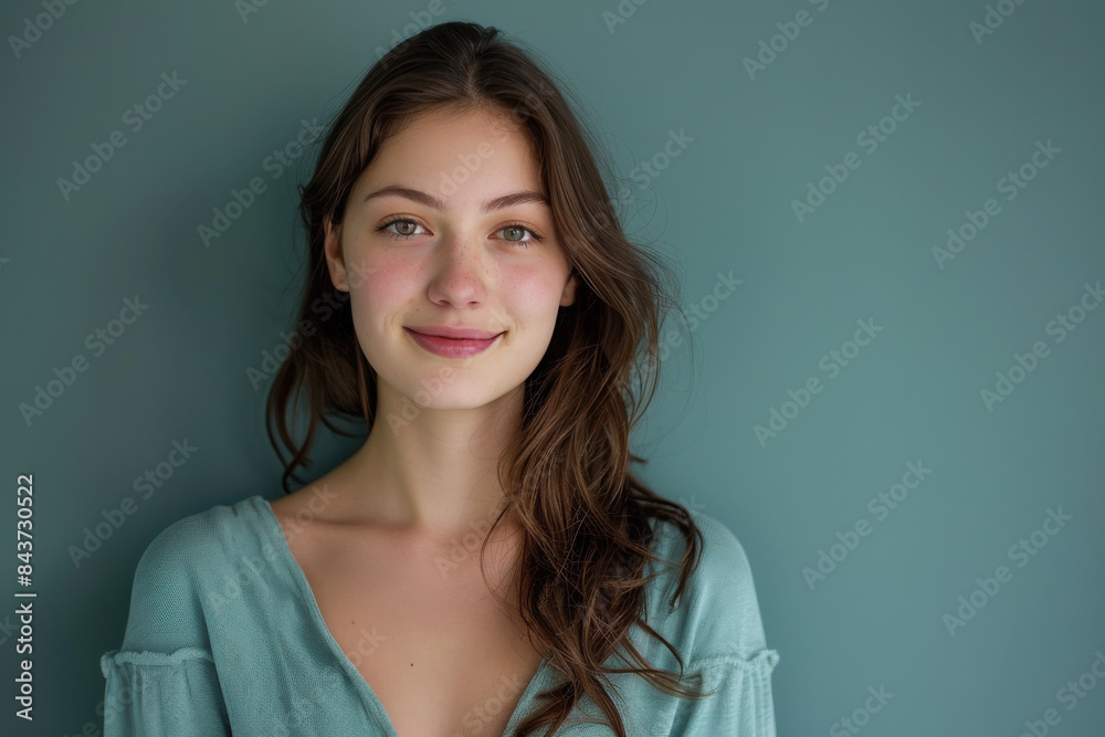 A close up portrait of a young woman with a subtle smile A close up portrait of a young woman with a subtle smile