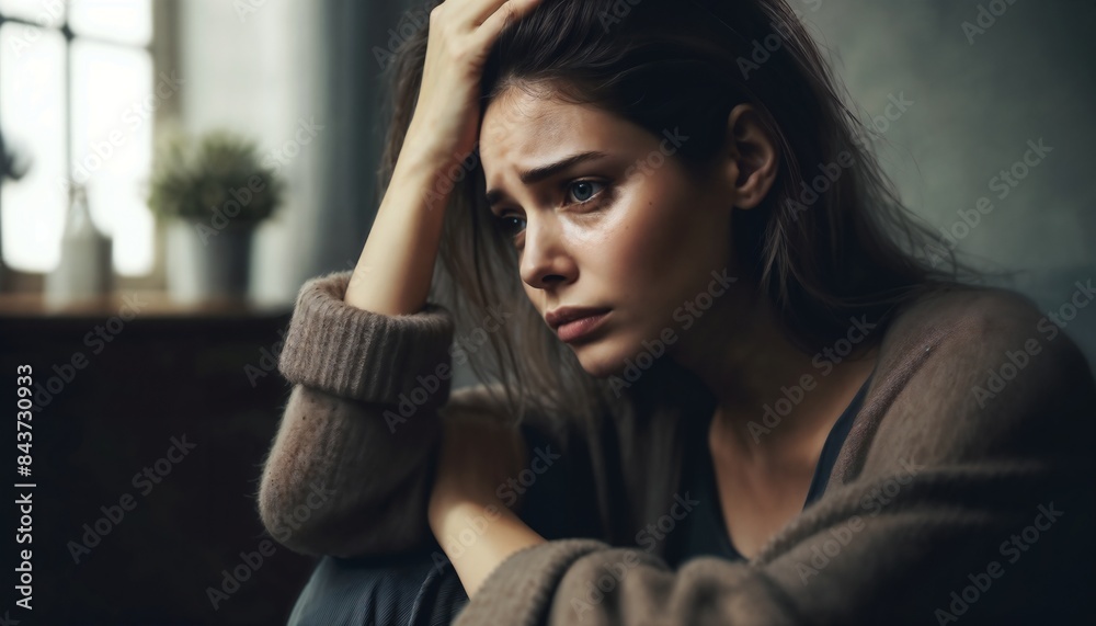 Young Woman Feeling Depressed and Anxious at Home Young Woman Feeling Depressed and Anxious at Home