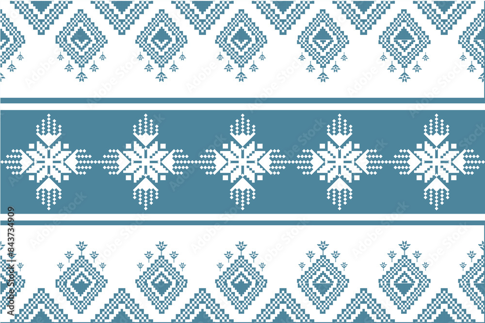 Fototapeta premium Geometric,thai pattern. seamless ,Traditional ethnic,thai pattern, fabric pattern for textiles,rugs, wallpaper, clothing, sarong, batik,wrap,embroidery,print, background,cover, illustration,blue