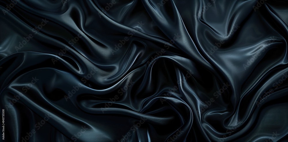 Elegant Midnight Blue Silk Fabric with Smooth, Flowing Folds and Glossy Texture in Soft Lighting