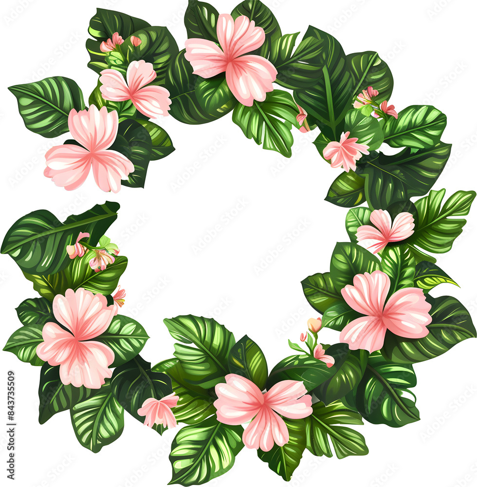 Wreath of flowers frame transparent. Watercolor Wreath of flowers frame with leaves transparent.