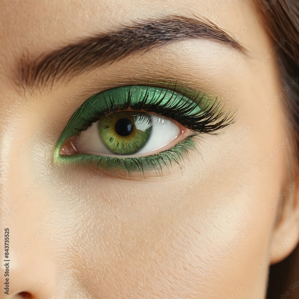 Obraz premium Macro shot of a woman's green eye with detailed iris and eyelashes