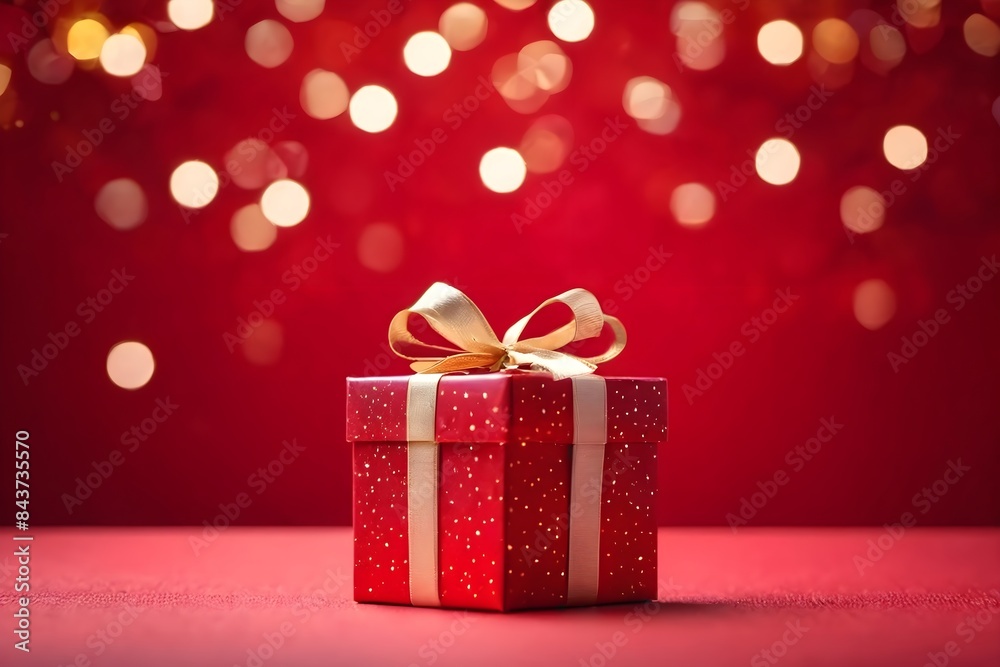 Red gift box with golden ribbon. Perfect present for birthdays and holiday celebrations. Red gift box with golden ribbon. Perfect present for birthdays and holiday celebrations.