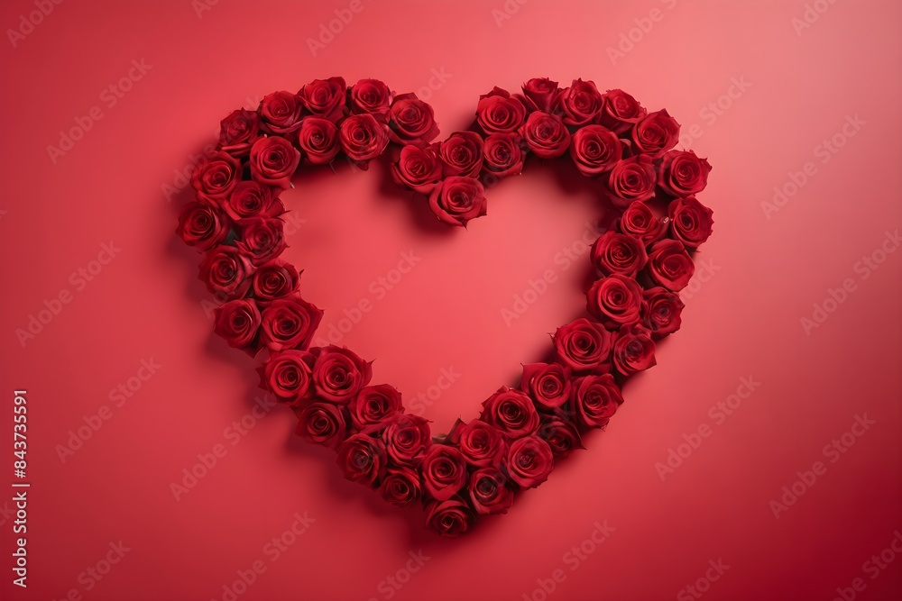 Heart of red rose petals on red background. Beautiful floral decoration for a romantic celebration. Heart of red rose petals on red background. Beautiful floral decoration for a romantic celebration.