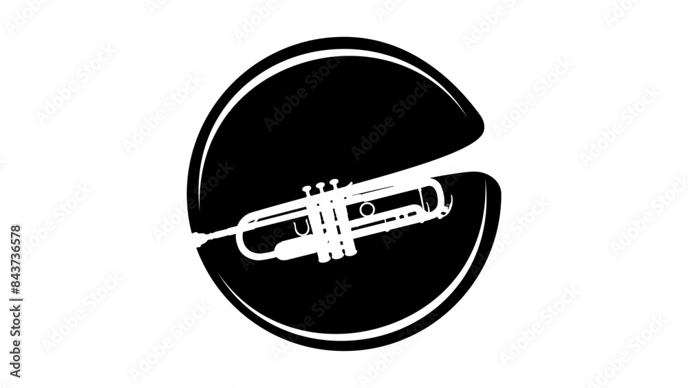 Trumpet logo, black isolated silhouette Trumpet logo, black isolated silhouette