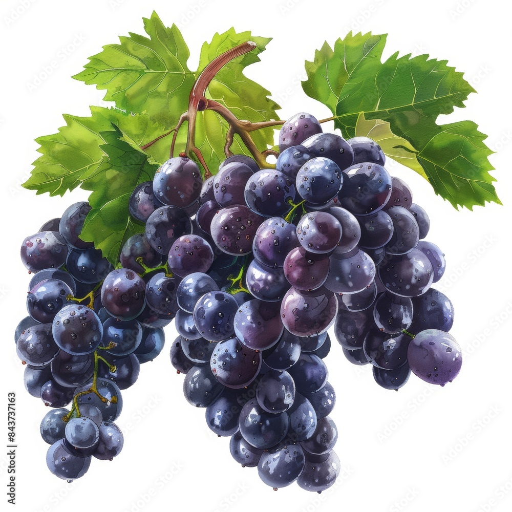 Fototapeta premium wine grapes on the branch in the style of detailed shadi