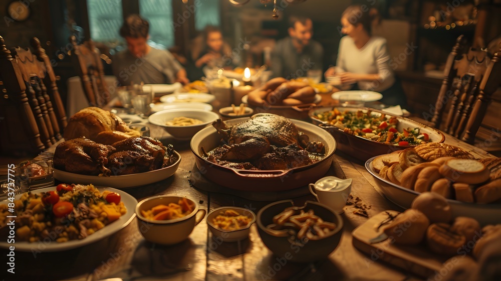 Fototapeta premium A Festive Thanksgiving Dinner Table Spread