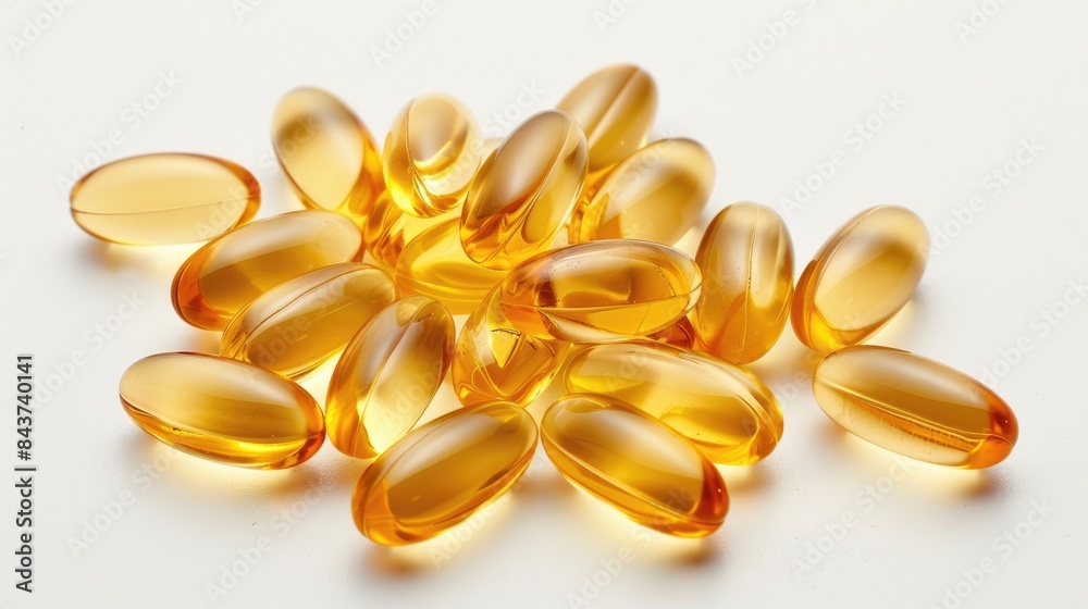 Fish Oil Omega 3 Capsules on a white backdrop