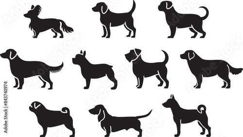 犬のシルエット 10種セット 05 ノーフォークテリア/バーニーズマウンテンドッグ/パグ/バセットハウンド/バセンジー/パピヨン/ビーグル/プチブラバンソン/フラットコーデットレトリバー/フレンチブルドッグ