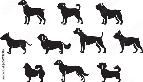 犬のシルエット 10種セット 06 ブリタニースパニエル/ブリュッセルグリフォン/ブルドッグ/ブルテリア/ペキニーズ/ボクサー/ボストンテリア/ポメラニアン/ボルゾイ/マルチーズ 