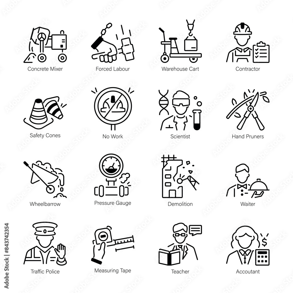 Collection of Occupations and Labours Tools Linear Icons
Collection of Occupations and Labours Tools Linear Icons