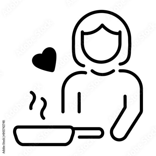 Here’s a linear icon of mom cooking food 
