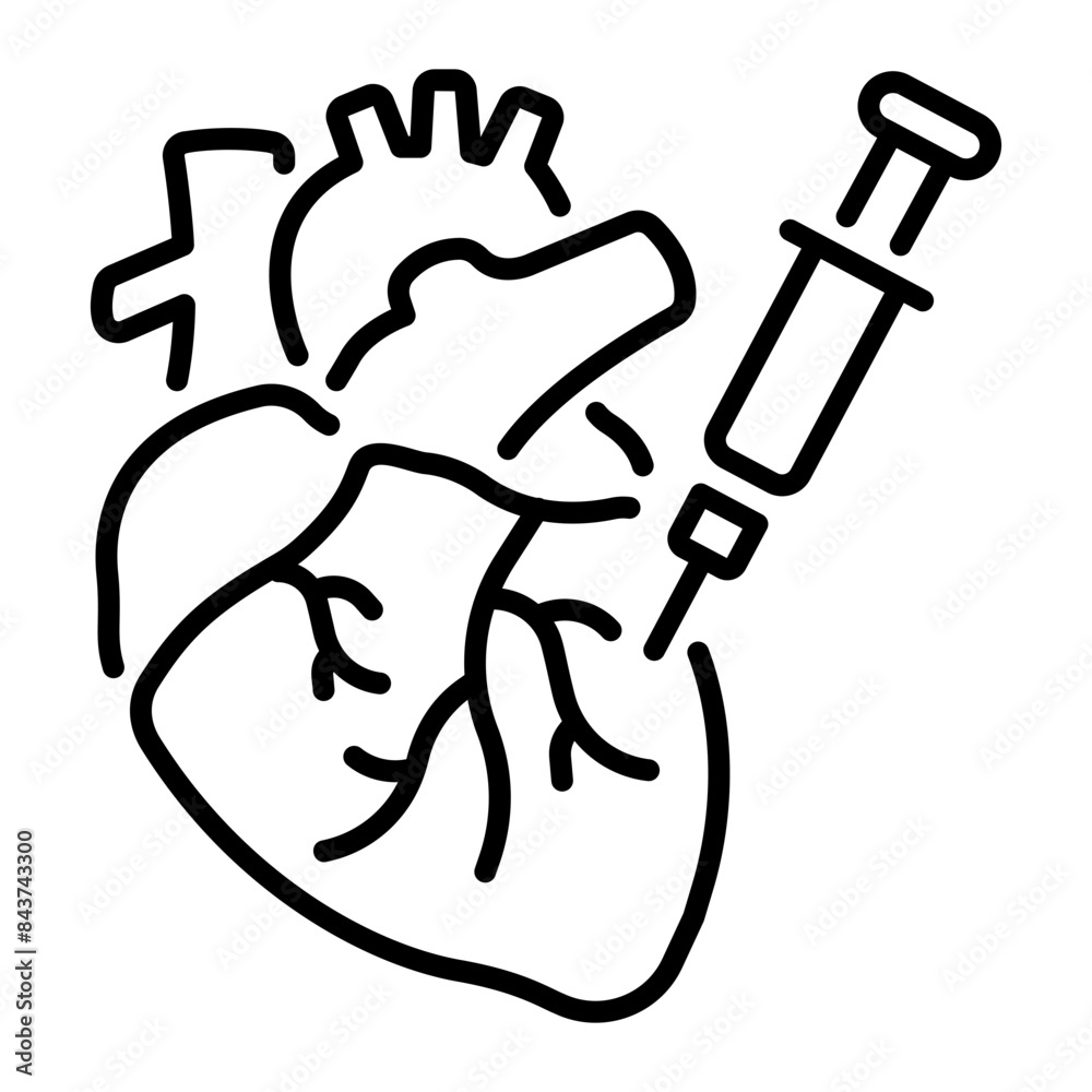A handy line icon of intracardiac injection A handy line icon of intracardiac injection