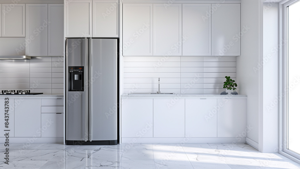 Sleek Simplicity: 3D Minimalist Kitchen with Natural Lighting Sleek Simplicity: 3D Minimalist Kitchen with Natural Lighting