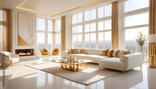 white and gold theme modern interior