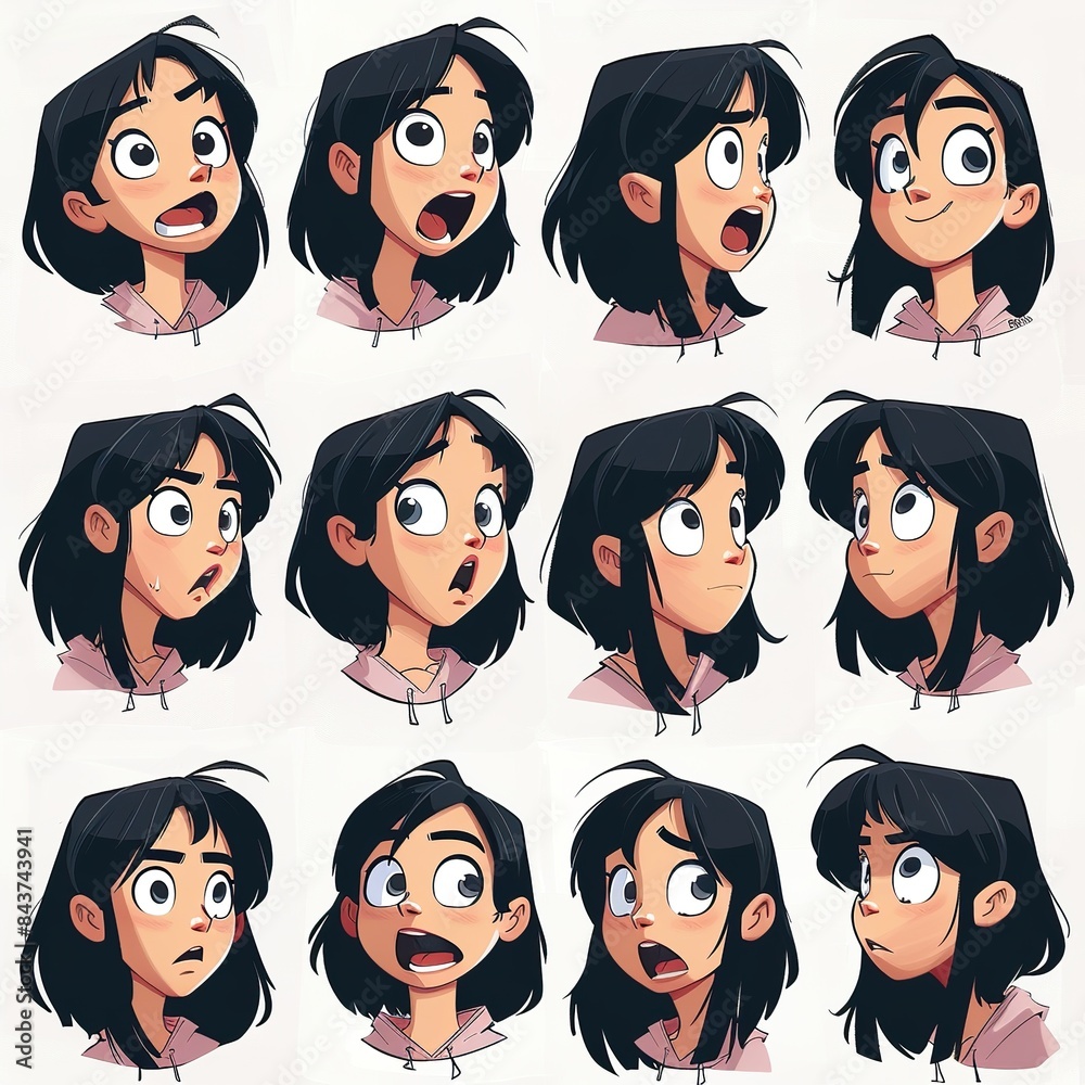 Female Character with Various Facial Expressions. Female Character with Various Facial Expressions.