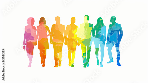business group as silhouettes in rainbow colors