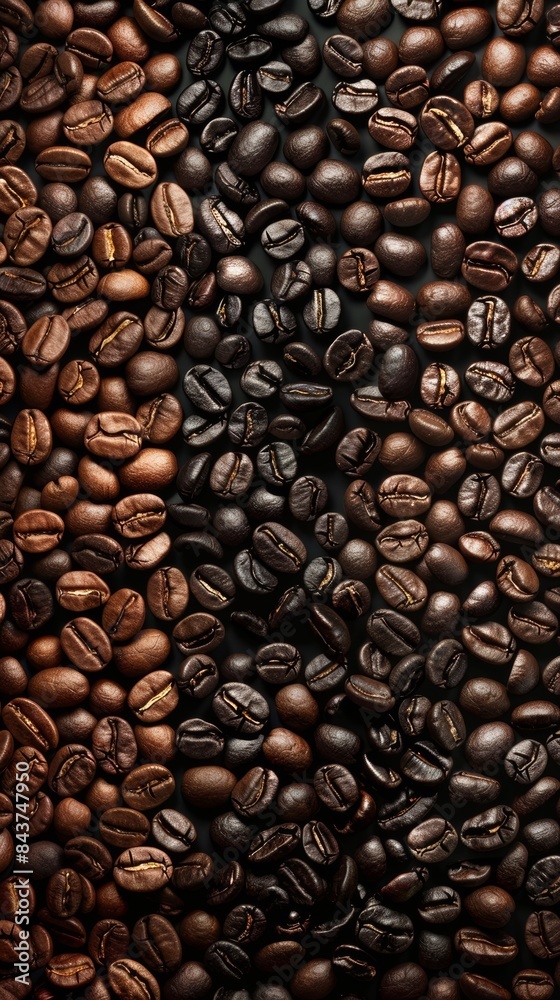 Naklejka premium Roasted Coffee Beans Close Up, Dark and Light Varieties