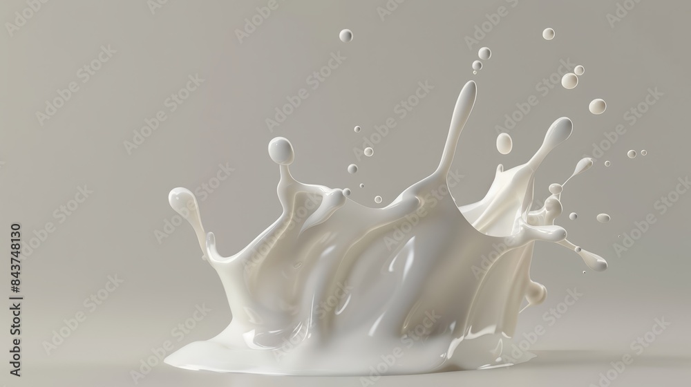 Fototapeta premium Splash of milk with clipping path. 3D illustration, milk, liquid, drink, splashing, motion, dairy, beverage, cream, white, fresh, food, freshness, dro
