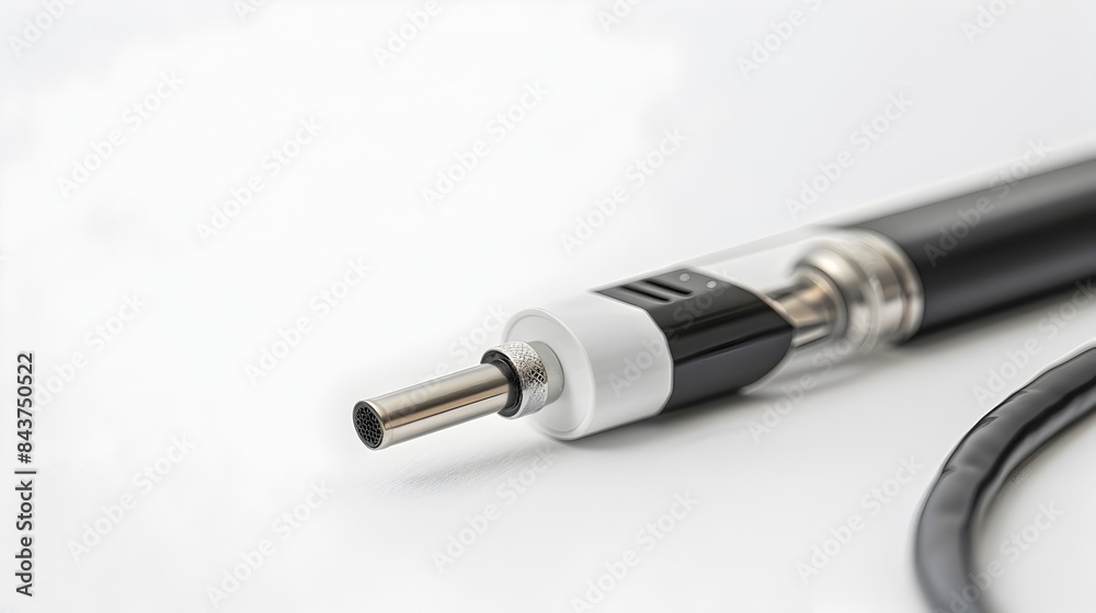 Close-up of a USB Charger Connecting to an E-Cigarette for Charging on a White Background Close-up of a USB Charger Connecting to an E-Cigarette for Charging on a White Background