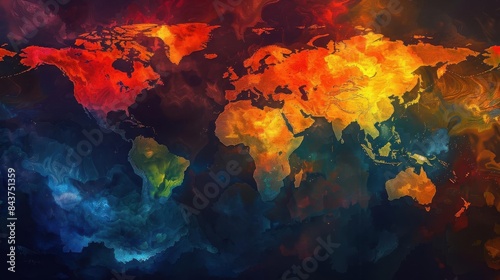 Global map showing average temperature around the world, vibrant heatmap colors, high detail, scientific accuracy, climate data visualization, digital art photo