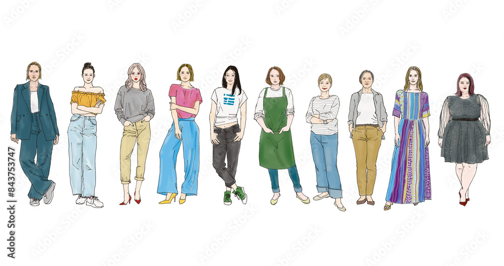 Fototapeta premium 働く人々 女性の全身イラスト
