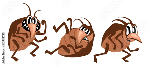 Bed bugs. Funny cartoon vector isolated illustration